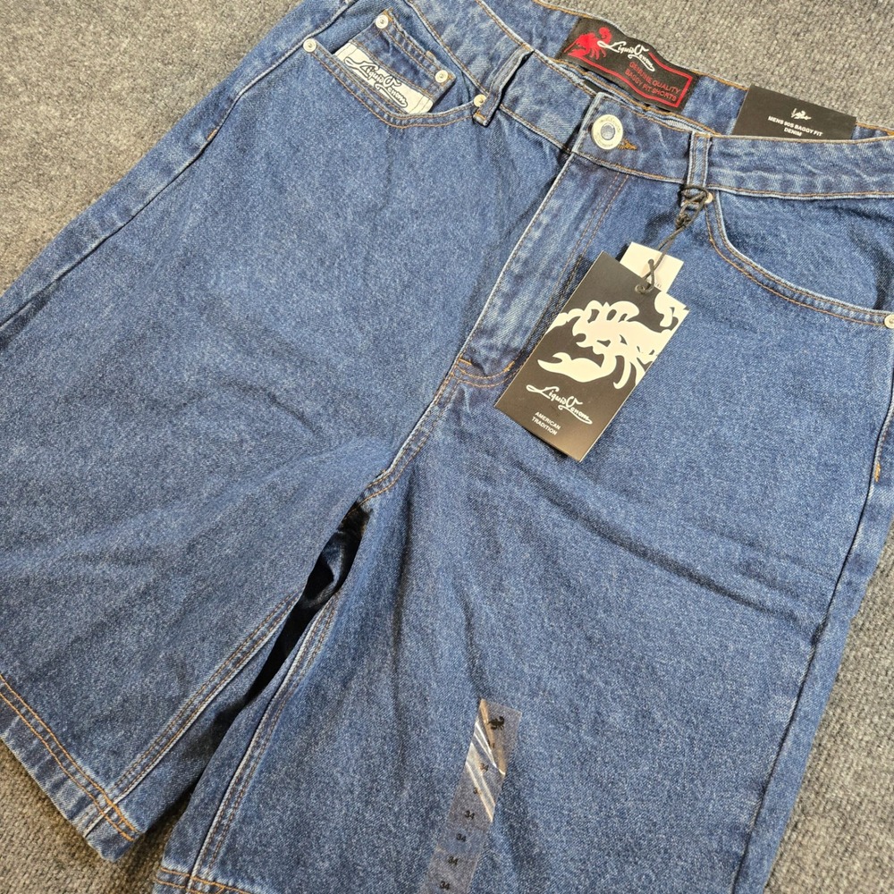 Liquid Venom Vintage Y2K Baggy Denim Jorts Black Scorpion Embroidery Size 34